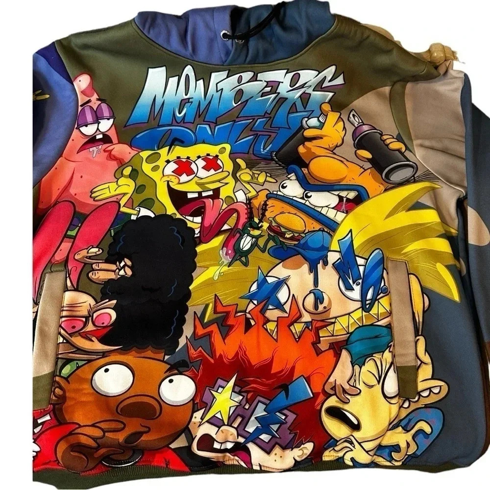 Members Only Nickelodeon Pullover Hoodie New Mens L SpongeBob Arnold Rugrats - Picture 2 of 14